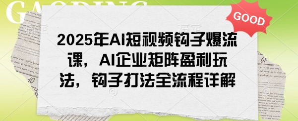 2025年AI短视频钩子爆流课，AI企业矩阵盈利玩法，钩子打法全流程详解-彼飞网创