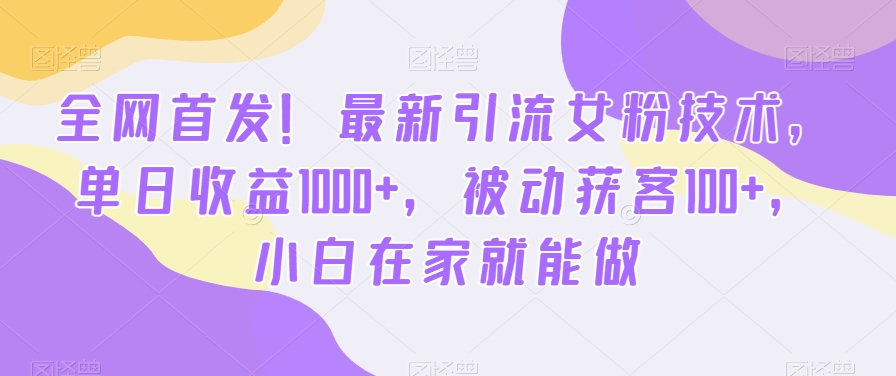 全网首发！最新引流女粉技术，单日收益1000+，被动获客100+，小白在家就能做【揭秘】-彼飞网创