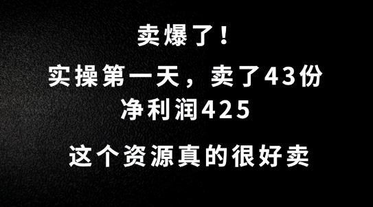 这个资源，需求很大，实操第一天卖了43份，净利润425【揭秘】-彼飞网创