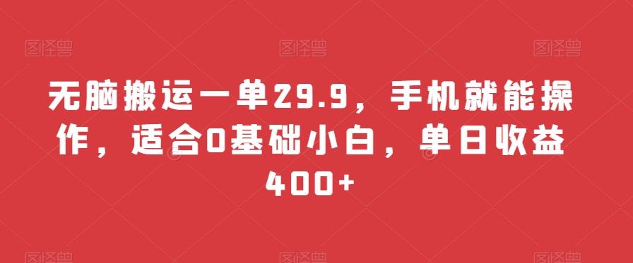 无脑搬运一单29.9，手机就能操作，适合0基础小白，单日收益400+-彼飞网创