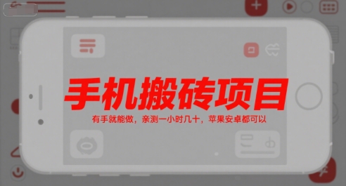 手机搬砖项目，有手就能做，亲测一小时几十，苹果安卓都可以-彼飞网创