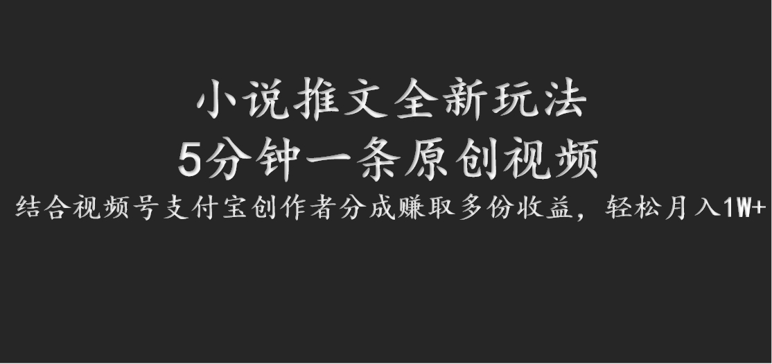 小说推文全新玩法，5分钟一条原创视频，结合视频号支付宝创作者分成赚取多份收益-彼飞网创
