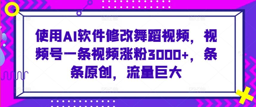 使用AI软件修改舞蹈视频，视频号一条视频涨粉3000+，条条原创，流量巨大【揭秘】-彼飞网创