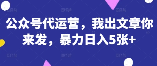 公众号代运营，我出文章你来发，暴力日入5张+【揭秘】-彼飞网创