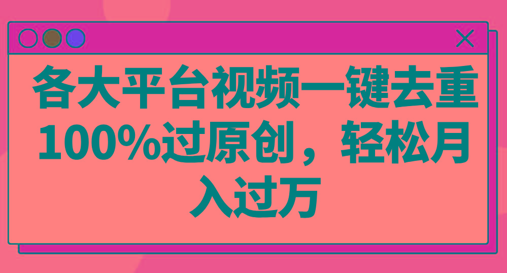 各大平台视频一键去重，100%过原创，轻松月入过万！-彼飞网创