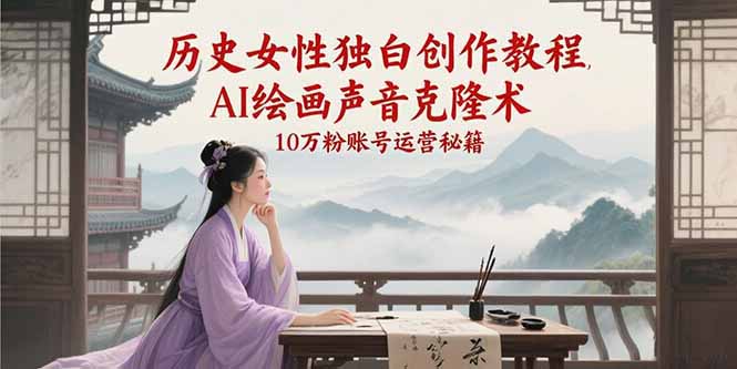 历史女性独白创作教程，AI绘画声音克隆术，10万粉账号运营秘籍-彼飞网创