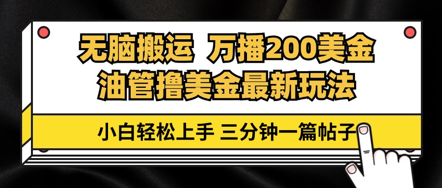 油管无脑搬运撸美金玩法教学，万播200刀，三分钟一篇帖子，小白轻松上手-彼飞网创