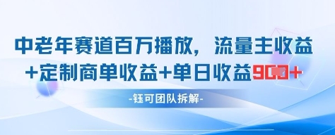 中老年赛道百万播放+流量主收益+定制收益，单日收益9张-彼飞网创