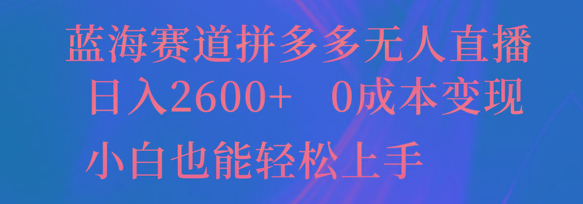 蓝海赛道拼多多无人直播，日入2600+，0成本变现，小白也能轻松上手-彼飞网创