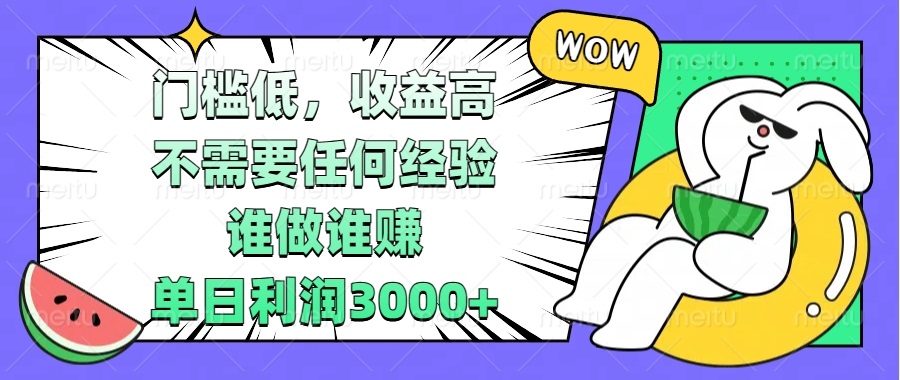 门槛低，收益高，不需要任何经验，谁做谁赚，单日利润3000+-彼飞网创