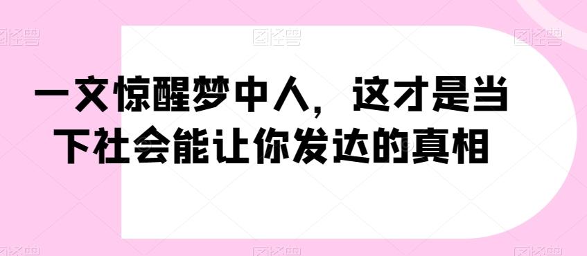一文惊醒梦中人，这才是当下社会能让你发达的真相【公众号付费文章】-彼飞网创