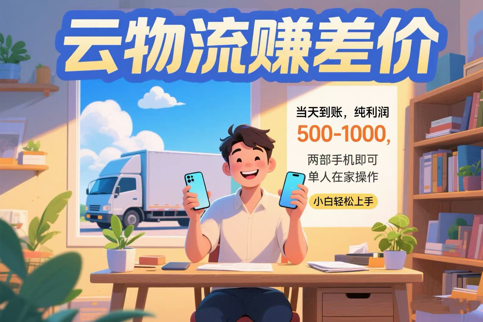 云物流赚差价 当天到账纯利润500-1000 两部手机即可 可单人在家操作 小…-彼飞网创