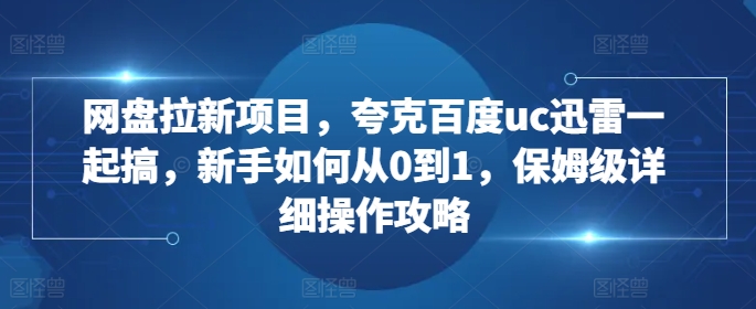 网盘拉新项目，夸克百度uc迅雷一起搞，新手如何从0到1，保姆级详细操作攻略-彼飞网创