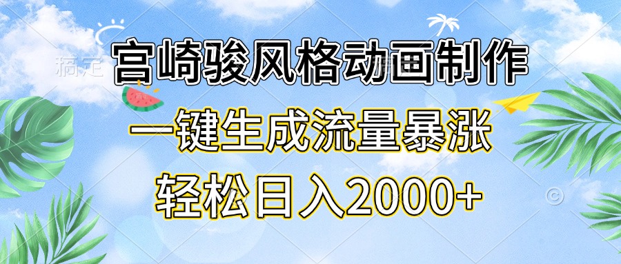 宫崎骏风格动画制作，一键生成流量暴涨，轻松日入2000+-彼飞网创
