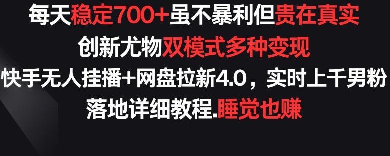 每天稳定700+，收益不高但贵在真实，创新尤物双模式多渠种变现，快手无人挂播+网盘拉新4.0【揭秘】-彼飞网创