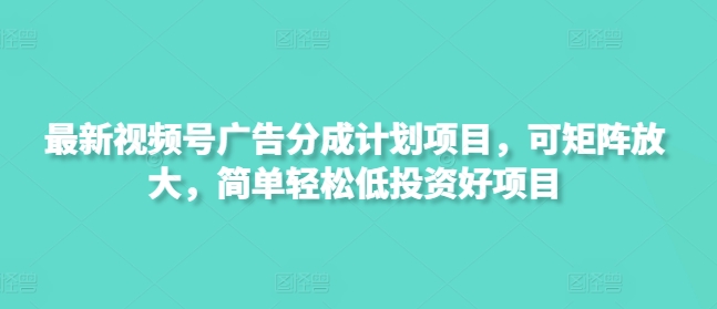 最新视频号广告分成计划项目，可矩阵放大，简单轻松低投资好项目-彼飞网创
