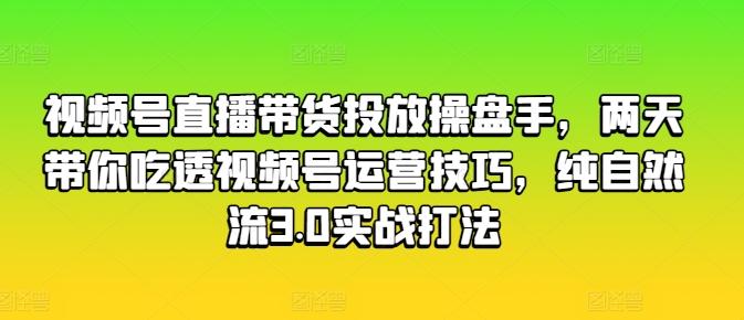 视频号直播带货投放操盘手，两天带你吃透视频号运营技巧，纯自然流3.0实战打法-彼飞网创