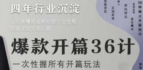 爆款开篇36计2.0，爆款短视频，一次性掌握所有开篇玩法-彼飞网创