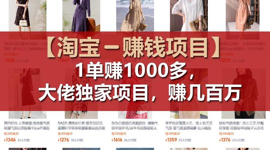 【淘宝赚钱项目】1单可赚1000多，大佬独家项目，年赚几百万-彼飞网创