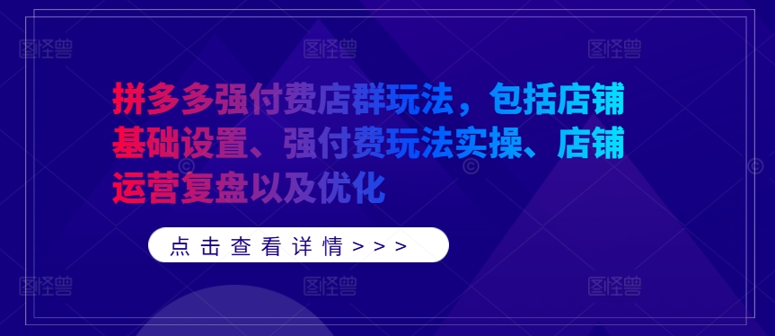 拼多多强付费店群玩法，包括店铺基础设置、强付费玩法实操、店铺运营复盘以及优化-彼飞网创