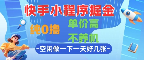 快手小程序掘金，纯0撸，单价高不养机 利用空闲时间做一做，一天好几张【揭秘】-彼飞网创