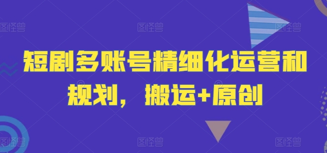 短剧多账号精细化运营和规划，搬运+原创-彼飞网创