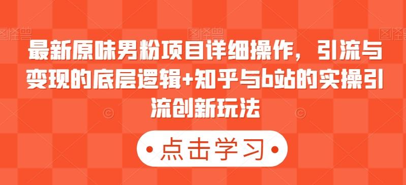 最新原味男粉项目详细操作，引流与变现的底层逻辑+知乎与b站的实操引流创新玩法-彼飞网创