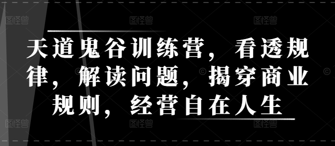 天道鬼谷训练营，看透规律，解读问题，揭穿商业规则，经营自在人生-彼飞网创