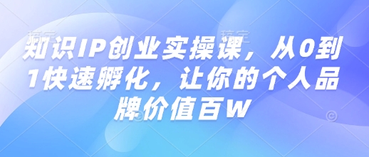 知识IP创业实操课，从0到1快速孵化，让你的个人品牌价值百W-彼飞网创