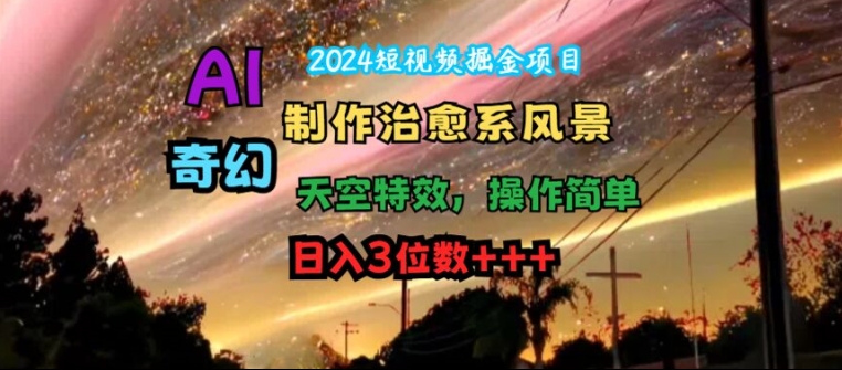 2024短视频掘金项目，AI制作治愈系风景，奇幻天空特效，操作简单，日入3位数【揭秘】-彼飞网创