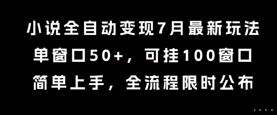 小说全自动变现7月玩法，单窗口50+，可挂100窗口，简单上手，全流程限时公布【揭秘】-彼飞网创