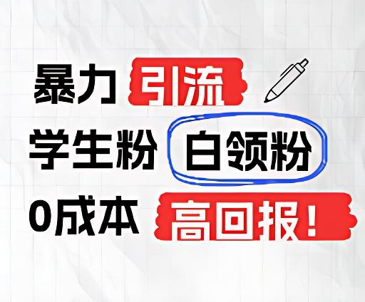 暴力引流学生粉白领粉，吊打以往垃圾玩法，0成本，高回报-彼飞网创