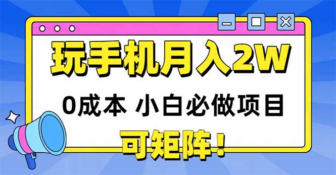 玩玩手机月入20000+，0成本小白必做项目，可矩阵-彼飞网创