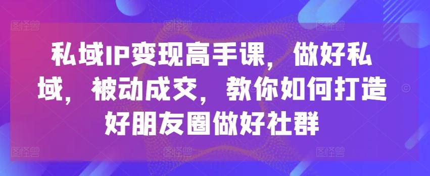 私域IP变现高手课，做好私域，被动成交，教你如何打造好朋友圈做好社群-彼飞网创