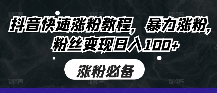 抖音快速涨粉教程，暴力涨粉，粉丝变现日入100+-彼飞网创