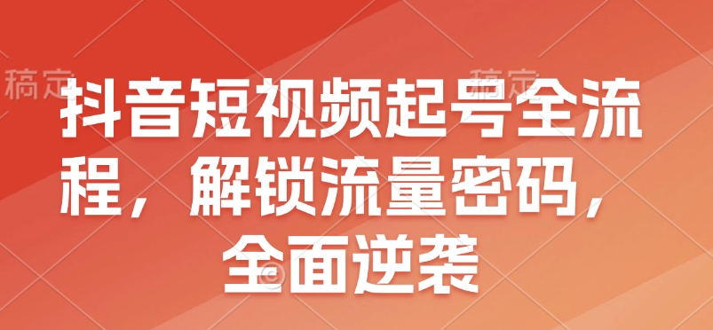 抖音短视频起号全流程，解锁流量密码，全面逆袭-彼飞网创