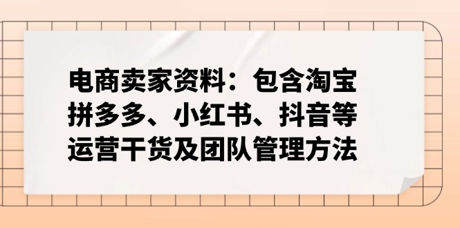 电商卖家资料：包含淘宝、拼多多、小红书、抖音等运营干货及团队管理方法-彼飞网创