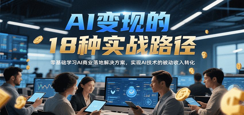 AI变现的18种实战路径，零基础学习AI商业落地解决方案，实现AI技术的被动收入转化-彼飞网创