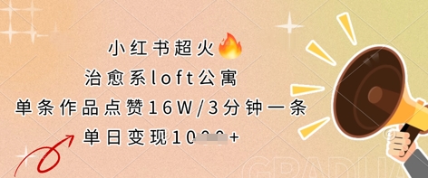 小红书超火的治愈系loft公寓，单条作品点赞16W，3分钟一条，单日变现数张-彼飞网创