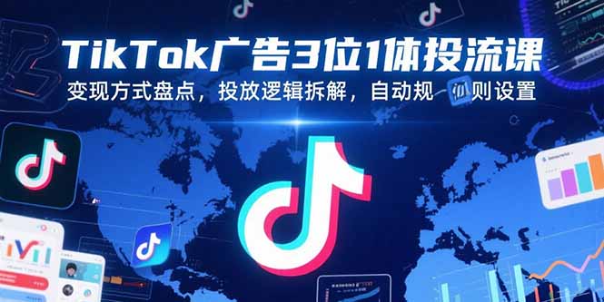 TikTok广告3位1体投流课，变现方式盘点，投放逻辑拆解，自动规则设置-彼飞网创