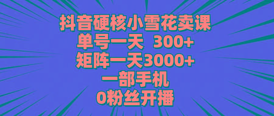 (9551期)抖音硬核小雪花卖课，单号一天300+，矩阵一天3000+，一部手机0粉丝开播-彼飞网创
