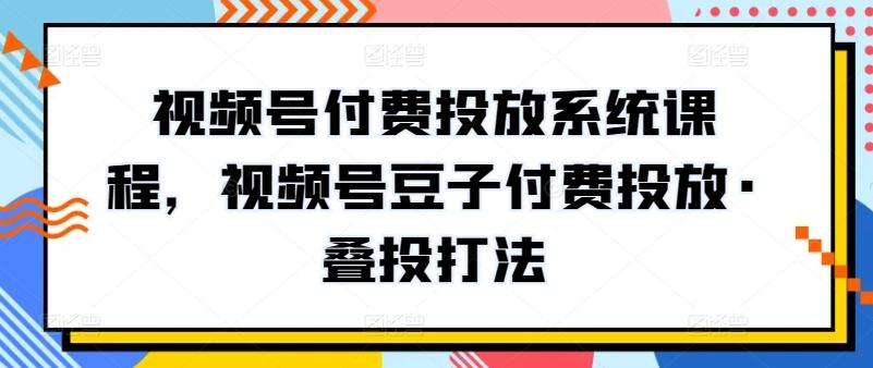 视频号付费投放系统课程，视频号豆子付费投放·叠投打法-彼飞网创