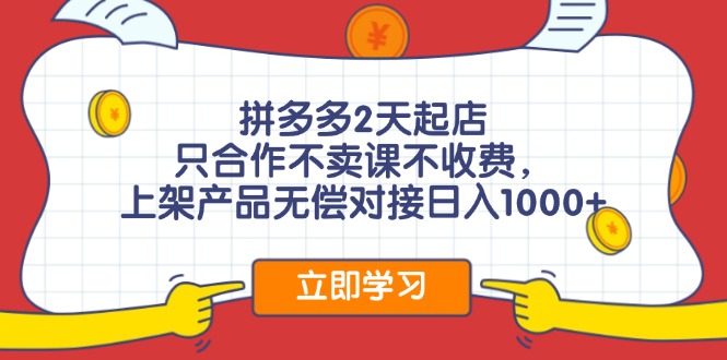拼多多2天起店，只合作不卖课不收费，上架产品无偿对接日入1000+-彼飞网创