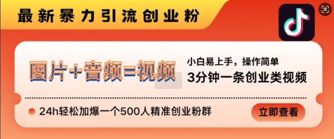 抖音最新暴力引流创业粉，3分钟一条创业类视频，24h轻松加爆一个500人精准创业粉群【揭秘】-彼飞网创