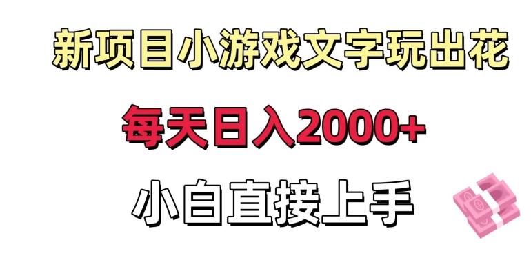 新项目小游戏文字玩出花日入2000+，每天只需一小时，小白直接上手【揭秘】-彼飞网创
