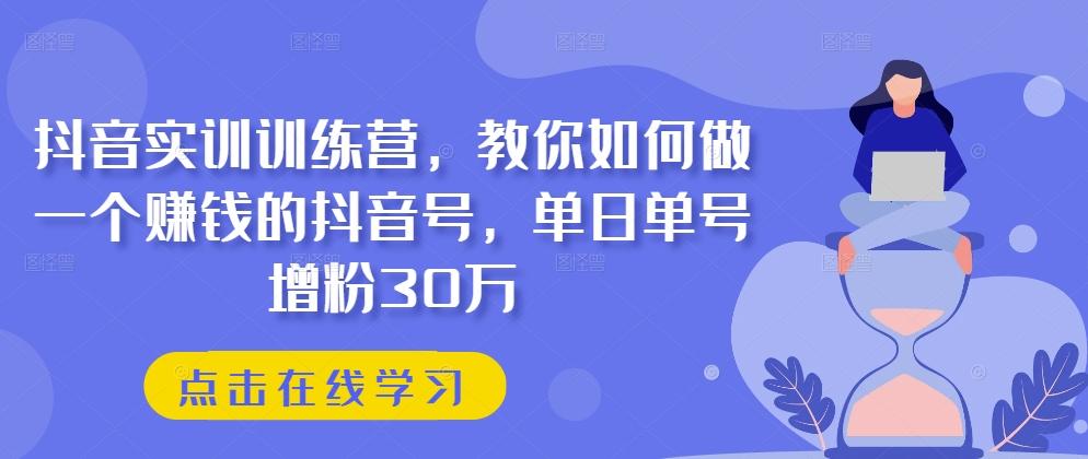 抖音实训训练营，教你如何做一个赚钱的抖音号，单日单号增粉30万-彼飞网创
