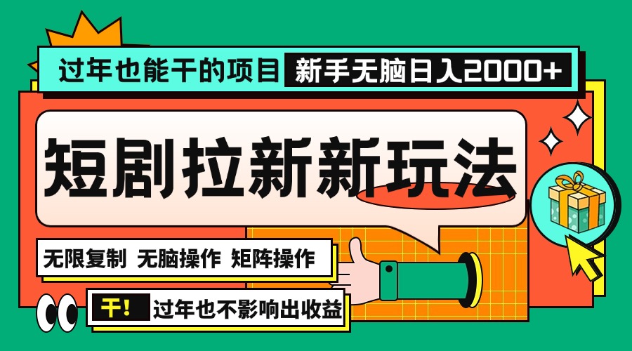 过年也能干的项目，2024年底最新短剧拉新新玩法，批量无脑操作日入2000+！-彼飞网创
