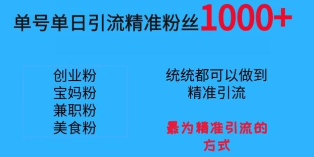 单号单日引流精准粉丝1000+，最为精准引流的方式-彼飞网创