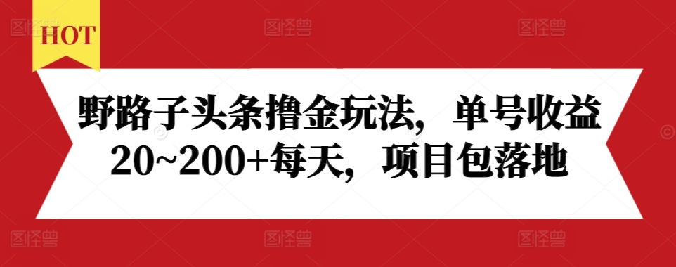 野路子头条撸金玩法，单号收益20~200+每天，项目包落地-彼飞网创