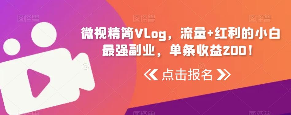 微视精简Vlog，流量+红利的小白最强副业，单条收益200！-彼飞网创